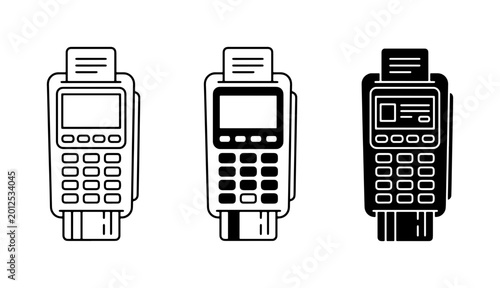 Payment Terminal Icons Set, Credit Card Machine Vector Graphics, POS Device Illustrations for Retail and E-commerce Transactions