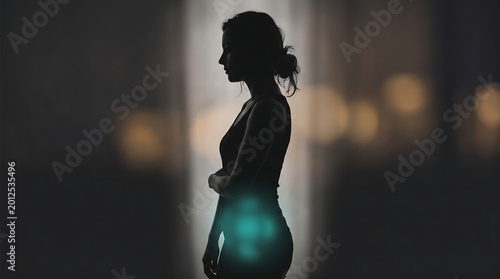 Health Woman Silhouette with Glowing Lower Body