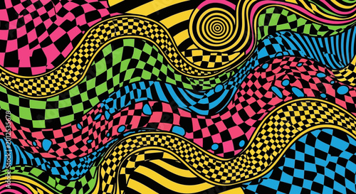 Psychedelic Abstract Waves Swirls Geometric Shapes Neon Colors