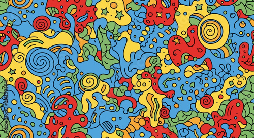 Vibrant Abstract Pattern - Organic Shapes and Swirls, Playful Doodle Art