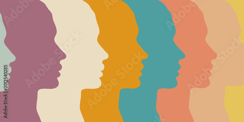 Canvastavla colorful human face profiles silhouette illustration high quality