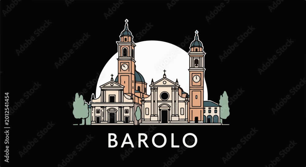 Obraz premium Stylized illustration of a church with twin bell towers and a dome