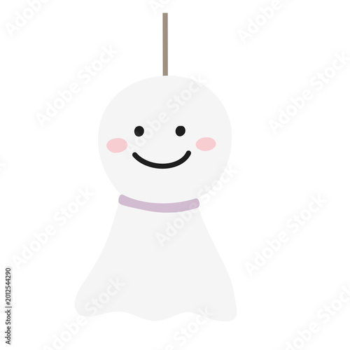 紫のてるてる坊主のカラーイラスト・梅雨