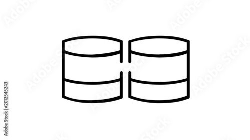 Foto Minimalist vector icon illustration of two interlocking database symbols, representing CRM integration, data synchronization, cloud storage, and network connectivity in a clean line art style