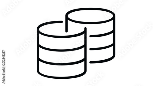 Tableau sur toile Vector icon illustration of two interlocking database symbols representing CRM integration, data synchronization, cloud storage, and DevOps infrastructure in a clean minimalist line art style