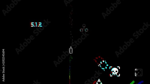 Animated hacker-style icons with a datamosh effect. An abstract technical background with fancy user interface elements.