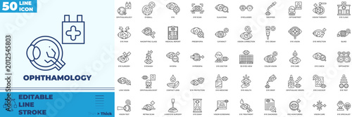 Fotografie Opthamology Line Editable Icons set