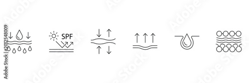 Tableau sur toile Skincare functional properties and beauty benefits line vector icon set with spf protection hydration and barrier repair