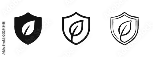 Slika na platnu Eco Protection Shield with Leaf Icon Set - Green Environment and Sustainability