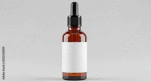 Amber Glass Dropper Bottle with Blank Label for Product Mockup and Branding.