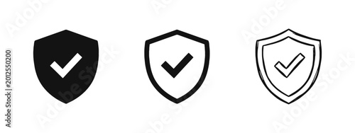 Tableau sur toile Security Shield with Checkmark Icon Set - Protection and Safety Symbols in Solid