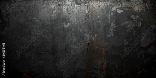 A dark aged vintage texture features a rough rusty metal background with a grungy brown pattern on an ancient dirty surface