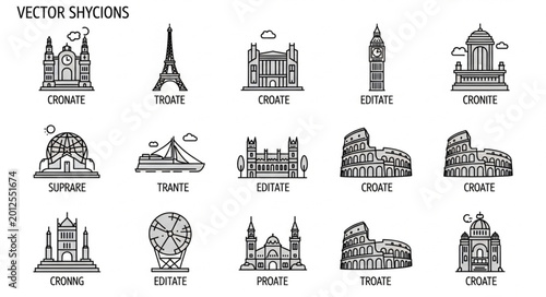 Black and white city icons set.