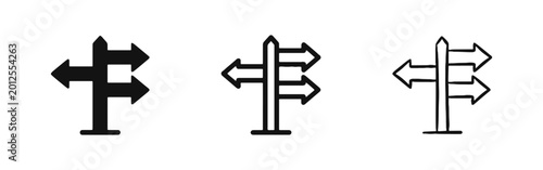 Foto Directional Signpost with Arrows Icon Set - Solid, Outline and Hand-Drawn Styles