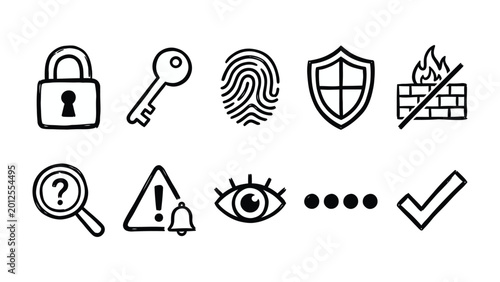 Canvastavla Digital Security Icons: A collection of concise icons symbolizes diverse facets of digital security and protection, including the concepts of safety, privacy and authentication