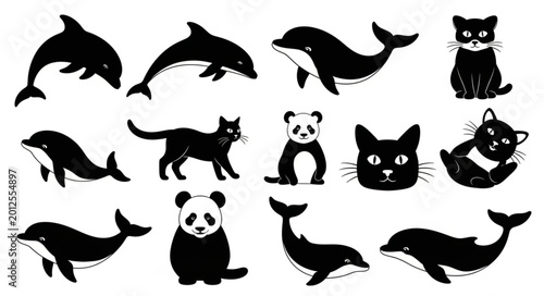 Photography Black silhouettes of animals and panda.