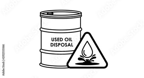 Fotografía Used Oil Disposal Barrel Warning Sign.