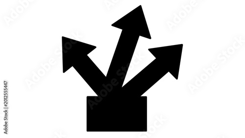 Minimalist vector icon illustration of a load balancer with an arrow splitting into three divergent paths, ideal for tech, cloud computing, devops, and network distribution concepts.
