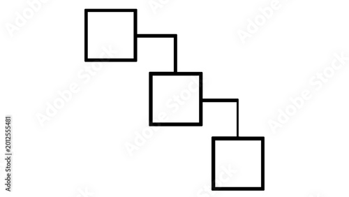 Minimalist Vector Icon Illustration of Connected Squares Representing Microservices Architecture, Hierarchical Flowchart, or Cloud Computing Infrastructure in a Clean Line Art Style for Tech.