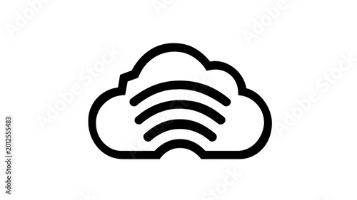 Minimalist vector icon illustration of a cloud with a signal symbol inside, representing cloud computing, XaaS, and wireless connectivity. Clean black line art for technology, devops, and data