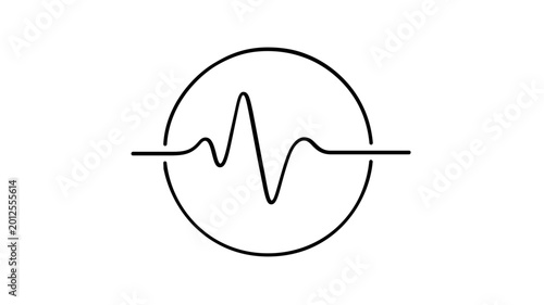Stylized life-line waveform contained within a circle. Elegant black wireframe graphic for healthcare dashboards, clinical status indicators, and cardiological wellness applications.
