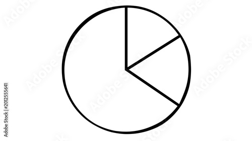 Minimalist black and white vector icon illustration of a circular pie chart divided into three distinct segments, ideal for customer segmentation, data analysis, business statistics, and reports.