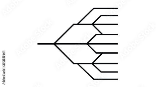 Process flow diagram vector icon illustration showing a series of connected geometric shapes representing a branching workflow, hierarchy, or decision tree in a clean minimalist flat style.