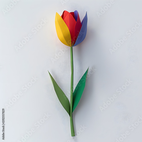 Pride Month concept. Origami tulip flower with rainbow petals isolated on white background