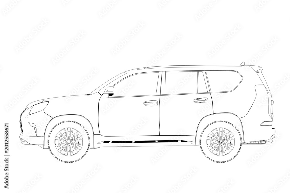 Fototapeta premium car outline drawing, sketch, contour image