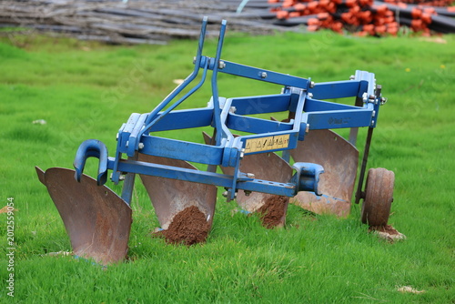 Blue agricultural equipment. High quality photo
