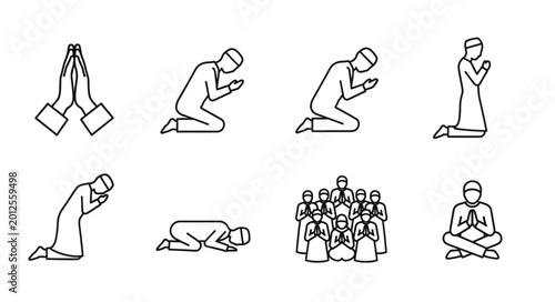 Schilderij op canvas People in Various Prayer Positions.