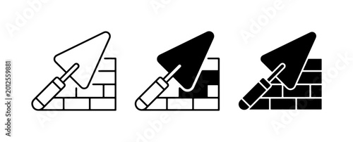 Obraz na plátně Masonry Trowel Icons, Bricklaying Tools, Construction Symbols, Building Process,