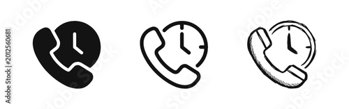 Canvas Print Phone Handset and Clock Call Schedule Icons in Solid, Outline, and Hand-Drawn Do