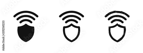 Konstfotografi Shield with Wireless Signal Icons Set, Wi-Fi Security and Data Protection Concep