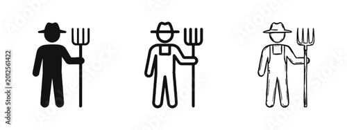 Fotografie Farmer with Pitchfork Icons Set, Agriculture and Rural Lifestyle Concept, Tradit
