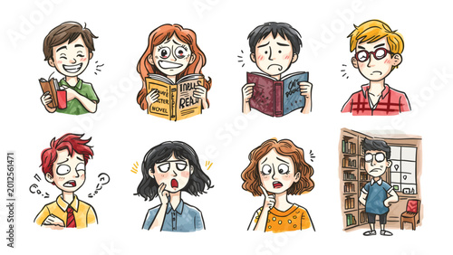 Bild auf Leinwand Emotions Illustrated: A collection of diverse individuals, each portrayed with distinct facial expressions, representing a range of emotions from joy to frustration