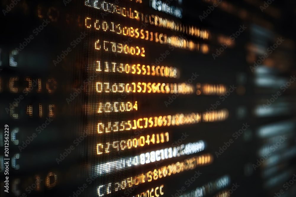 Fototapeta premium Close-up of a screen displaying hexadecimal code illustrating text encoding.