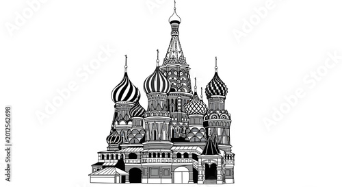 Iconic Moscow Cathedral Illustration - St. Basil's Line Art