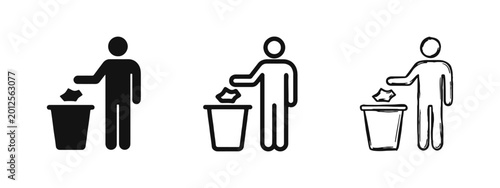Foto Garbage disposal and recycling icons in solid, line and hand-drawn styles