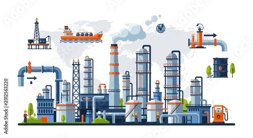 Industrial Oil Refinery Complex, Global Energy Production and Logistics
