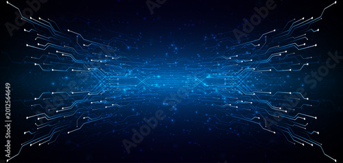 Fotografía Blue glowing lines with glitter light effect on dark background