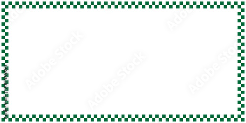 Green and white checkered border frame design with empty white copy space. Classic racing flag pattern rectangular frame for sports, automotive, or retro theme.