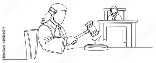 Photos Traditional judge in a wig hitting a gavel during a courtroom trial proceedings