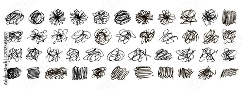 Pen Pencil Scribble Scratch Font Texture with Random Squiggle Circle Tangle. Chaotic Doodle Pattern Pack. Tangled Line and Scatter Dot Elements. Abstract Noise Background. Abstract Scribble Design