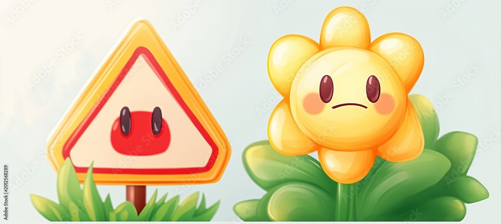 Fototapeta premium Charming and Whimsical Illustration of a Dejected Yellow Flower with a Sad Face in a Colorful Garden