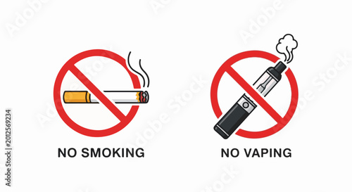 Two prohibition signs no smoking and no vaping symbols