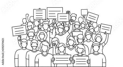Tableau sur toile Protesters with signs and fists raised.