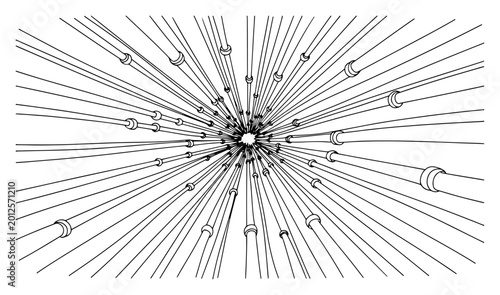Foto Perspective view of multiple pipes or tubes converging to a central point in lin