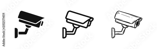 Obraz na plátně Security Camera CCTV Surveillance Icon Set in Three Different Design Styles