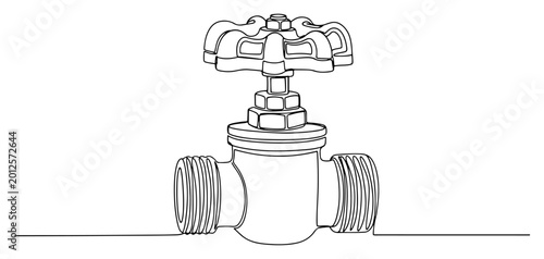 Foto Industrial water gate valve with rotating handle in a minimalist continuous line